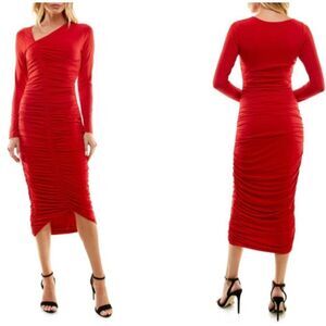 Socialite | Ruched Asymmetric Long Sleeve Dress | Size M